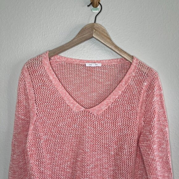 Talbots women’s large tasseled Pink open Knit V-Neck Pullover Sweater - Picture 3 of 10
